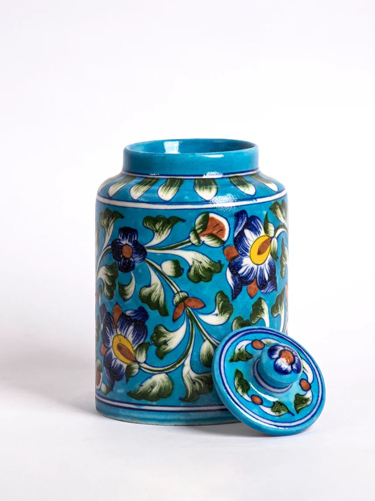 Blue pottery storage jar lifestyle setup