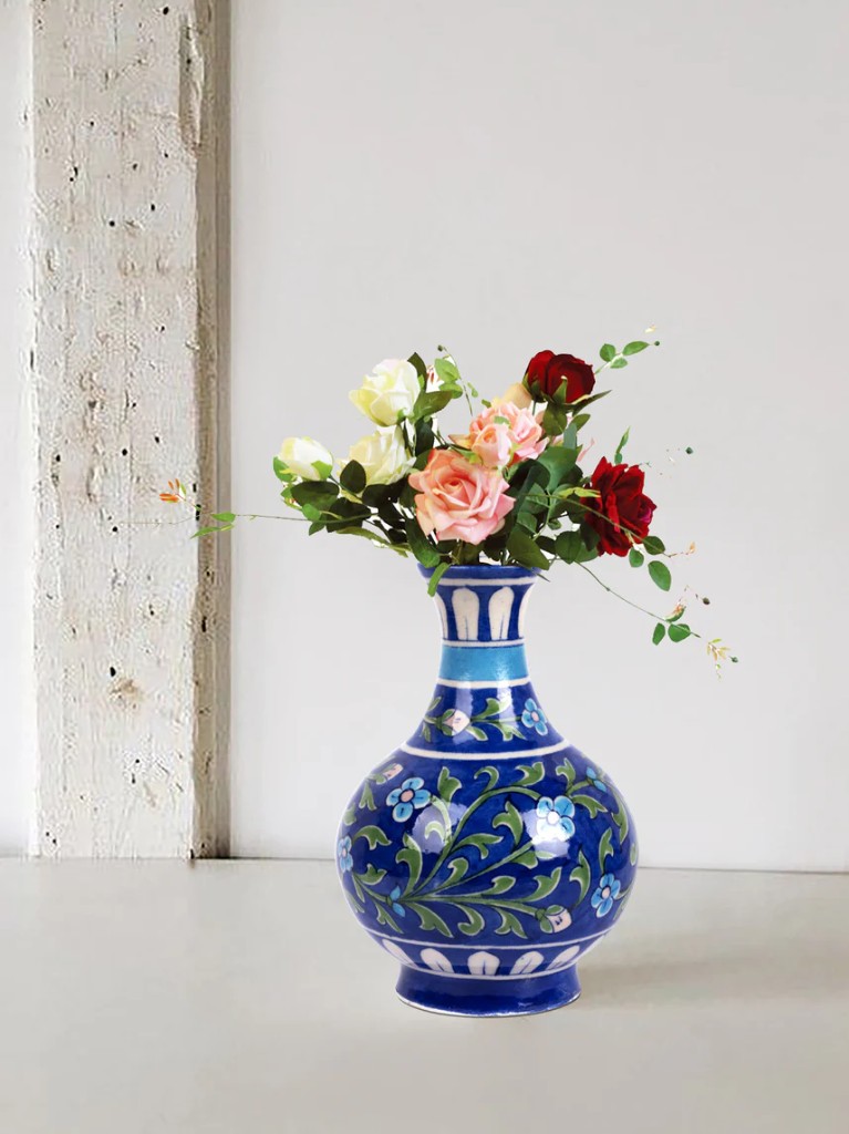 Handcrafted blue pottery surahi vase