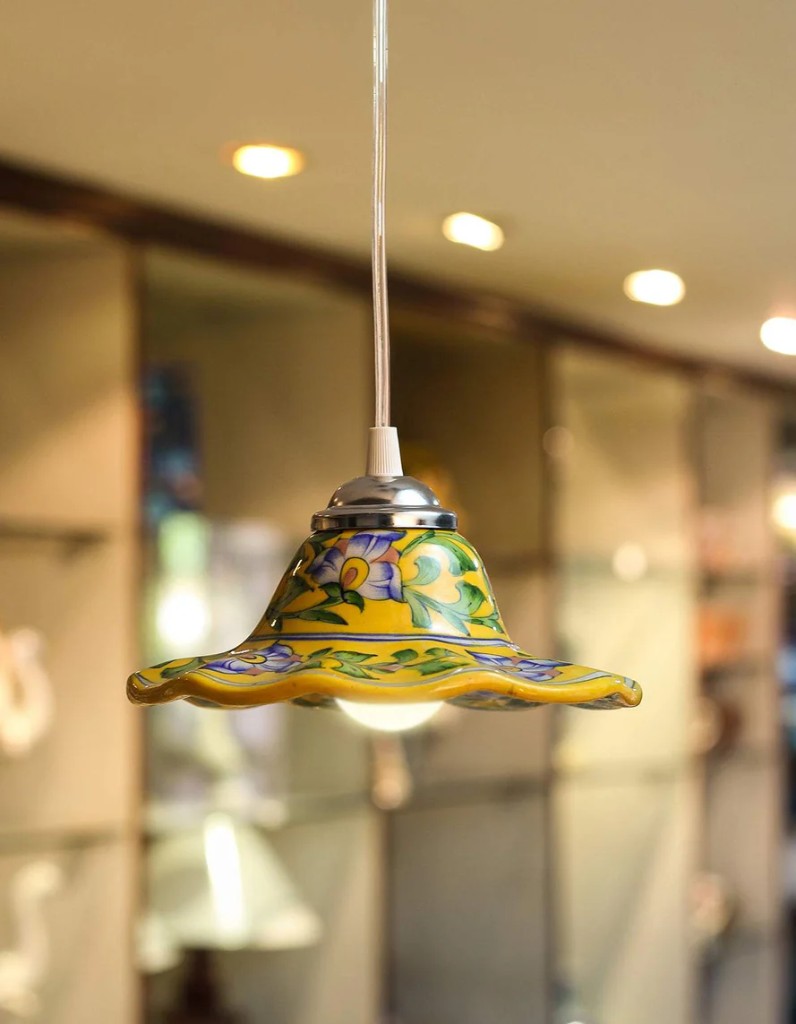 Yellow handcrafted hanging lamp