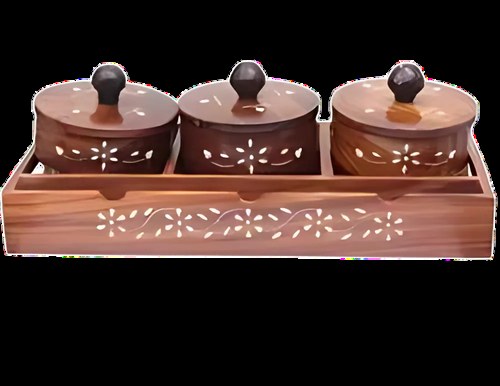 Wooden Tray with Container Set of 3