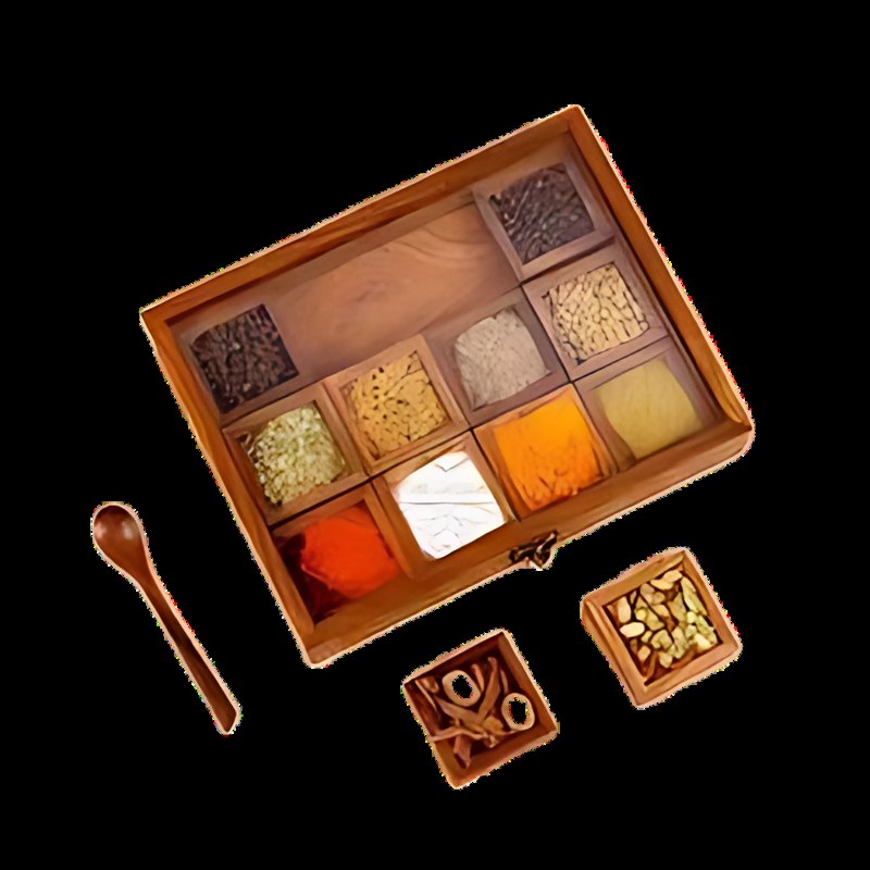 Wooden Spice Box Set with Spoon