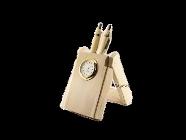 Wooden Pen Holder With Clock